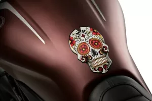SUGAR SKULL TANK PAD PROTECTOR RED ORANGE FITS HARLEY FROM SPAIN HIGH QUALITY - Imagen 1 de 5