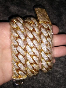 Men's Gold Simulated Diamond 4 Rows Cuban Chain - Picture 1 of 24