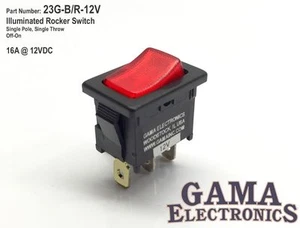 Mini 16 Amp Single Pole Off-On Illuminated Rocker Switch 12 VDC - 23G-B/R-12V - Picture 1 of 3