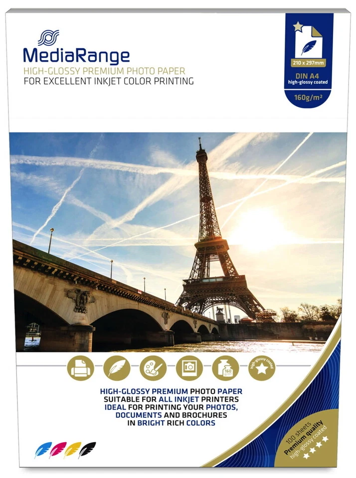 100 Mediarange Blatt Fotopapier DIN A4 high glossy glänzend einseitig 160 g/m² - Bild 1 von 1