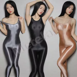 Mono ceñido al cuerpo sin mangas con cremallera entrepierna sin mangas aspecto húmedo brillante - Imagen 1 de 13