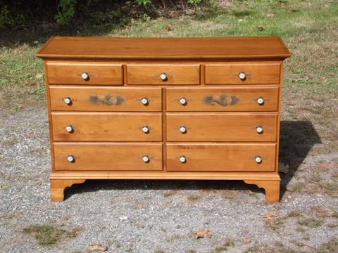 Vintage L. Hitchcock Harvest Stenciled Solid Maple 9 Drawer Dresser Cover