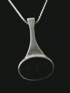 Vintage Sterling Silver Southwestern Onyx Pendant Necklace. Make Offer #438 - Picture 1 of 7