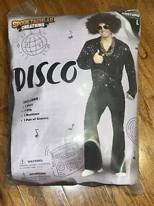 Spooktacular Creations Disco Costume Mens K Large Shirt Wig Glasses Chain - Picture 1 of 5