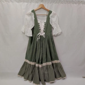 Abito donna stile tradizionale con camicetta bianca e grembiule verde tg S/M - Picture 1 of 8