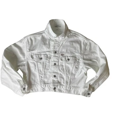 Jaqueta jeans masculina vintage Guess Georges Marciano branca média feita nos EUA - Imagem 1 de 4