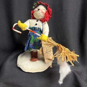 Vintage Annalee Puppe Kehrende Schneeflocken 98 Zuckerstangenbesen mit Etikett - Bild 1 von 13