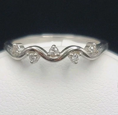 Anillo ondulado de plata esterlina 925 circonita cúbica banda de eternidad delicado apilable anillo de promesa regalo Foto 1 de 4