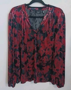 Blusa Ella Rafaella Burnout Terciopelo Floral Manga Larga Top XL Borgoña Bruja - Imagen 1 de 10