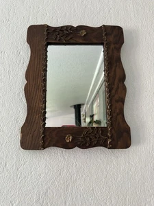 Antique Art Nouveau Wood With Carving Mirror Frame 14" x 11.25" - Picture 1 of 14