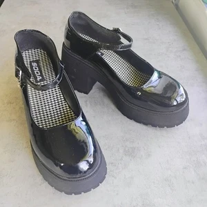SODA Mary Jane Platforms Womens 11 Black Patent Leather Chunky Block Heel Goth - Picture 1 of 14