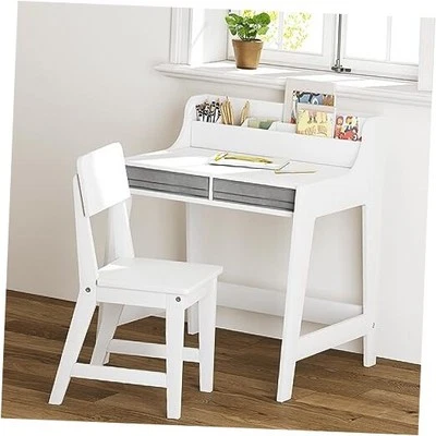  Juego de Escritorio y Silla Infantil, Escritorio de Estudio para Niños con Contenedores de Almacenamiento, Madera  Foto 1 de 4