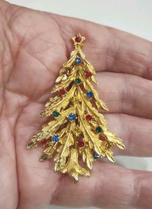 Broche prendedor vintage GT multicolor estrás árbol de Navidad 2 1/4", H41 - Imagen 1 de 4