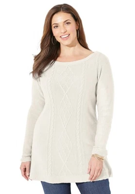 Suéter Catherines para mujer talla grande Cashmiracle Cable Foto 1 de 4