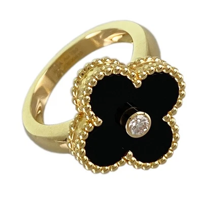 Van Cleef & Arpels винтажный альгамбра VCARA41047 желтое золото оникс бриллиант кольцо - Изображение 1 из 4