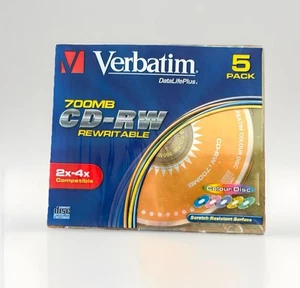 Verbatim CD-RW 700MB 2x-4x Speed Rewritable Discs Slim Case x5 *New & Sealed* - Picture 1 of 3