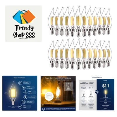 Dimmable LED Candelabra Bulbs 40W Equivalent, 450LM,E12 Base LED Chandelier L... - Image 1 of 4