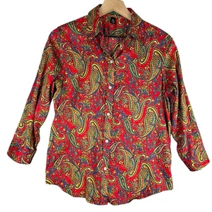 Lauren Ralph Lauren Hemd Damen Medium Rot Paisley Knopfleiste Hemd 3/4 Arm - Bild 1 von 14