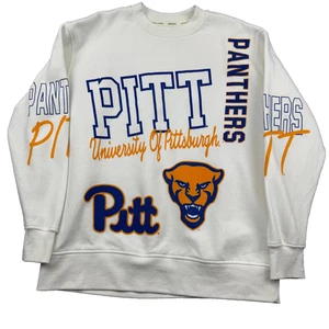AOP University Pittsburgh Panthers Sweatshirt Men Med White Football Spell Out - Picture 1 of 8