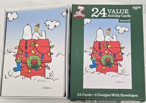 Vintage Peanuts 24 Wert verschiedene Weihnachtskarten Snoopy Woodstock Punze  - Bild 1 von 12