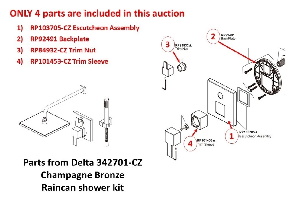 Delta Raincan Escutcheon and trim parts - Champagne Bronze - from 342701-CZ - Image 1 of 4