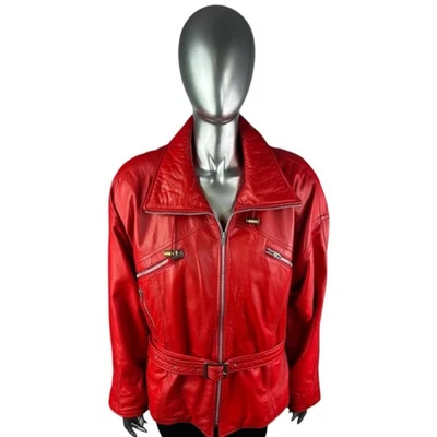 Red Lamb Leather Jacket, I MAGNIN, Sz M, Certified Vintage Leather w/Storage Bag - Image 1 of 4