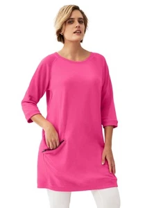 ellos Plus Size French Terry Zip Pocket Tunic - Picture 1 of 15