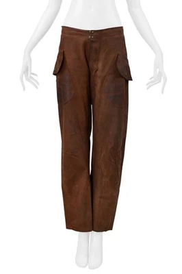 PANTALONES DE CUERO MARRÓN ENGRASADO MAISON MARTIN MARGIELA AW 2001-2002 Foto 1 de 4