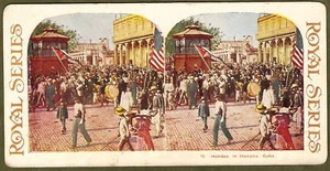 Stereoview HAVANA CUBA Holiday Parade U.S. MILITARY - Picture 1 of 1