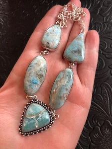 Artisan Southwest Rustic Raw Natural Larimar Arrow Pendant Necklace 17.5" - Picture 1 of 5