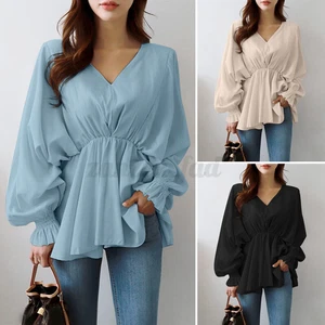 ZANZEA 8-24 Women Flare Peplum Puff Sleeve Top Shirt Party Fashion Swing Tops AU