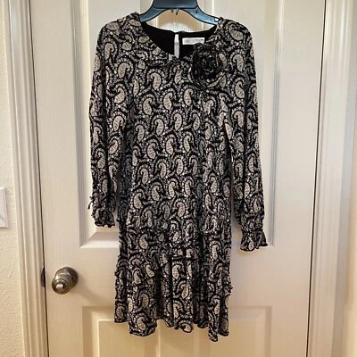 Zara Girls Paisley Floral Ruffle Tiered Dress Long Sleeve Black Size 13-14 - Image 1 of 4