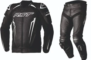 RST Tractech Evo 5 Motorcycle Sports CE Leather Jacket/Trousers 2PC Black/White - Picture 1 of 8