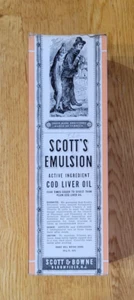 Caja de anuncios vacía Scott's Emulsion Scott & Bowne Bloomfield NJ TM Marca de Fabrica - Imagen 1 de 6