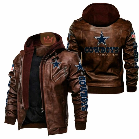 Dallas Cowboys Men's Vintage Leather Jacket Flight Bomber Hoodie Motorcycle Coat Cover