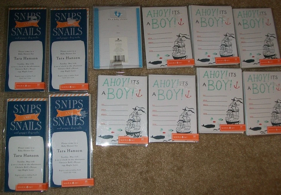 Lote de tarjetas de papelería recuerdos anuncios de nacimiento de invitaciones de baby shower para niños Foto 1 de 4