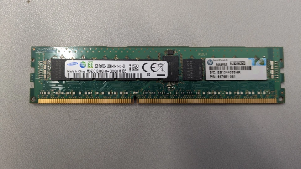 HP 8GB 1Rx4 PC3 - 12800R-11-11-C2 MT18JSF1G72PZ-1G6E1HF X2 MODULES - Image 1 of 1