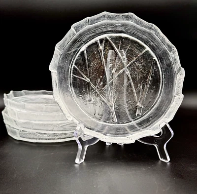 "JUEGO DE PLATOS DE ENSALADA DE VIDRIO TRANSPARENTE CON RAMA DE ÁRBOL DE 7 7/8"" Kosta Boda/5 borde abstracto de colección" Foto 1 de 4