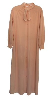 LADY WELDON Nightgown Robe Set Peachy Orange Nylon Long Button Up Robe Sz Small - Image 1 of 4