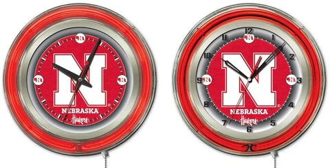 NCAA - Nebraska Double Neon Ring, Logo Clock College Team Logo Cover