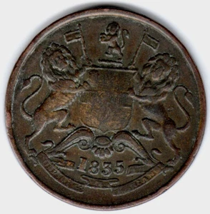 Indien Briten 1835 1/2 Anna Löwe. East India Company - Bild 1 von 2