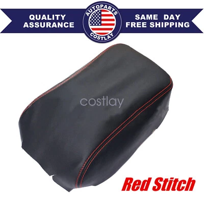 Cubierta de reposabrazos con tapa de consola de cuero negro para Dodge Durango 2011-2019 puntada roja Foto 1 de 4