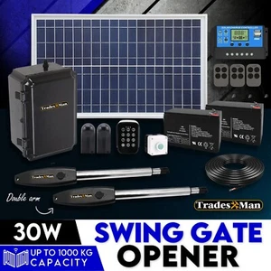 40W Solar Automatic Double Swing Gate Opener 3x Remote Keypad Control +S - Picture 1 of 13