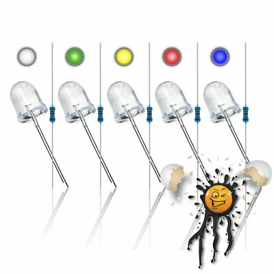 ANDROEGG 10mm LED klar Sortiment 3.3V 5V 6V 9V 12V red blue white yellow green 10-Teile