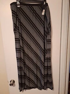 Bobeau 3XL Black And Gray Striped Long Skirt Lined Elastic Waist - Picture 1 of 3