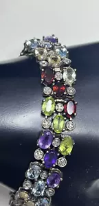 Multicolor Semi-Precious Gemstone Bracelet in Sterling 925 - Picture 1 of 7