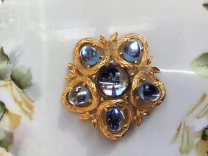 Vintage IVANA Trump Blue Cabochon & Gold Tone Brooch Pin Or Pendant - Picture 1 of 6