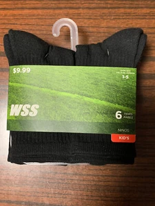 NWT Planet Sox WSS 6 Pairs Black Crew Kids Socks Shoe Size 1-5 - Picture 1 of 3