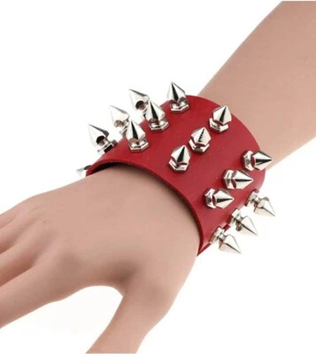 Unisex Negro Metal Pico Tachonado Punk Rock Motociclista Correa Ancha Cuero Pulsera EE. UU. Foto 1 de 4