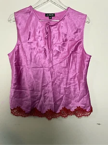 J. Crew Struktur Satin Top mit Spitzensaum CD036 XL Rosa Rot Romantisch Fairycore - Bild 1 von 4